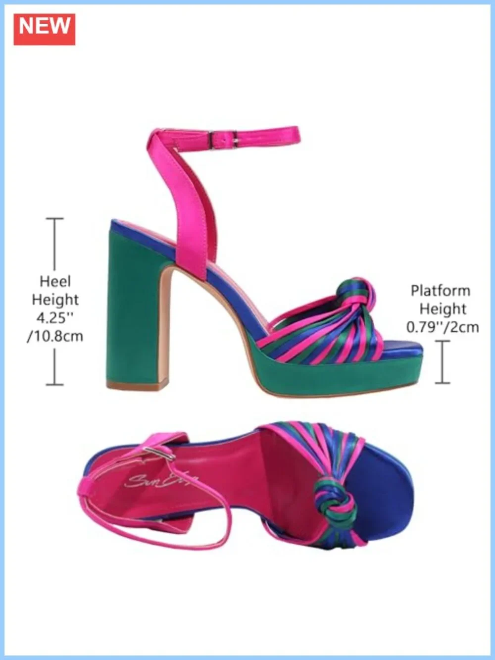 Strappy Platform Heels Women Square Open Toe Chunky Heeled Sandals Bow Satin
